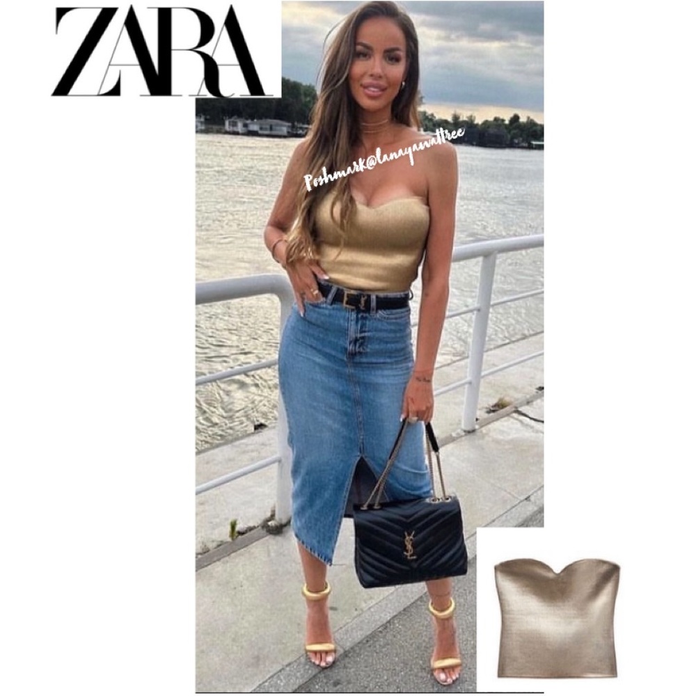 Zara METALLIC GOLD Knit Bustier Top